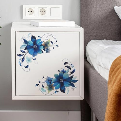 Blue Daisy Botanical Flower Wall Stickers, sacinora Floral Art DIY Wall Decals Removable Vinyl Peel and Stick for Furniture Door Toilet Bedroom Decorations
