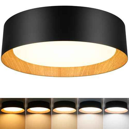 BrightHome Flush Mount Ceiling Light, 13in 2600LM 25W(300W Equiv), LED Ceiling Light Fixture 5CCT 2700K 3000K 4000K 5000K 6000K, Dimmable Ceiling Lamp for Bedroom Bathroom Hallway, Black and Wood
