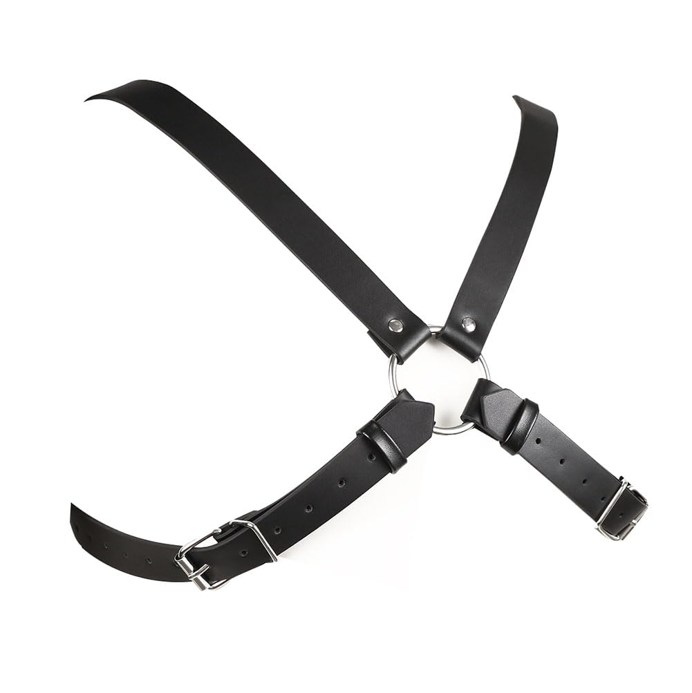 EeAmzQc Men's Black Punk Leather Body Chain Chest Harness Shoulder Straps Adjustable Medieval Guards for Knight Shrug Belt Costume Outfit