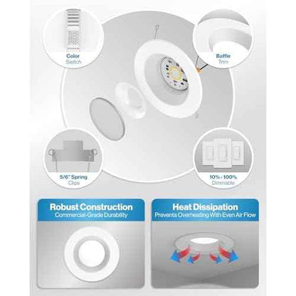 Sunco 6 Pack Recessed Lighting 6 Inch, Retrofit Can Lights, 965LM, 13W (75W Equivalent), Selectable CCT 2700K/3000K/3500K/4000K/5000K, Dimmable, Baffle Trim, Damp Rated UL