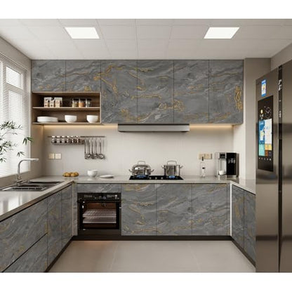 Marble Contact Paper Peel and Stick for Kitchen Countertop, Gray and Gold Wallpaper Removable Self Adhesive Vinyl Waterproof Roll 15.7¡±¡¿118" for Cabinets Countertops Wall Covering Easy to Clean