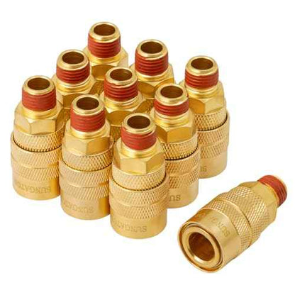 SUNGATOR 1/4'' Air Hose Fittings, 10-Pack Brass 1/4 Inch NTP Male Industrial Couplers, 1/4'' Air Line Quick Connect Fittings, Compressor Hose Repair Accessories Kit, 1/4'' Male NTP Couplers