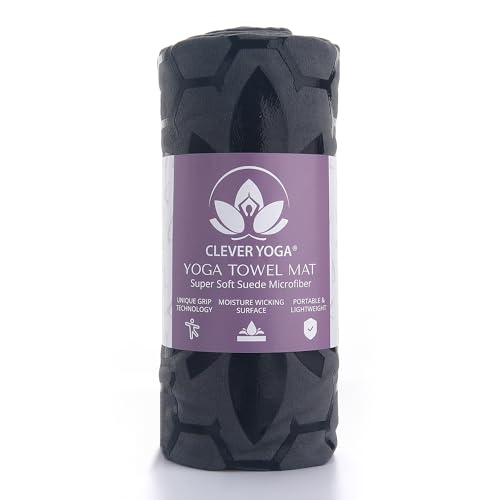 Clever Yoga Hot Yoga Mat Towel – Non-Slip Grip for Hot Yoga, Sweat Absorbent, Honeycomb Silicone Grip, Stays Flat – Ideal for Pilates, Travel, Washable & Lightweight - Dark Blue
