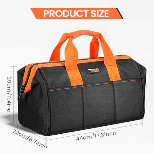 Wide Mouth Tool Bag, Heavy Duty Tool Bags for Men, 12-Pocket Portable Empty Tool Box Organizer Storage for Mechanic, Electrician, 17.3 inch, 600D Oxford, Orange