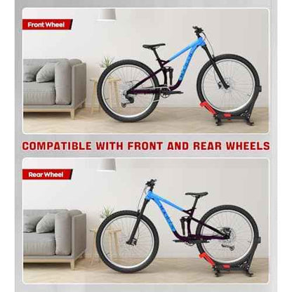 Bike Floor Stand, Portable Bike Storage for Garage - up to 3.5" Tire Wide, MTB & Road Bicycle Floor Stand, Front and Rear Wheel Parking Rack Fit for 26"-29" Bikes