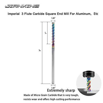 1/8" Extra Long Carbide Square End Mill for Aluminum, Copper Alloy, Plastic, 3" Overall Length End Mill Bits, 3 Flute HRC 55 Deg DLC Coating, CNC Router Bits (1 Pieces)