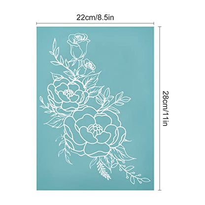 OLYCRAFT 11x8.6 Inch Self-Adhesive Silk Screen Printing Stencil Reusable Pattern Stencils Rose Flower for Painting on Wood Fabric T-Shirt Wall and Home Decorations