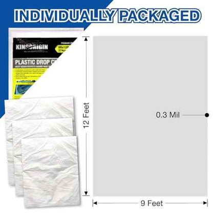 King Origin Plastic Drop Cloth, 6 Piece Drop Cloth for Painting, 9x12 Feet, Waterproof and Dust-Proof Clear Cloth, Paint Tarps Drop Cloth for Furniture Cover