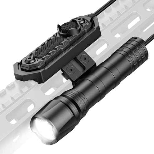 EZshoot 1800 Lumens Tactical Rifle Light with Remote Pressure Switch Compatible with M-Rail, IPX7 Waterproof Rechargeable Rifle Flashlight with Strobe Mode for Home Defence, Hunting