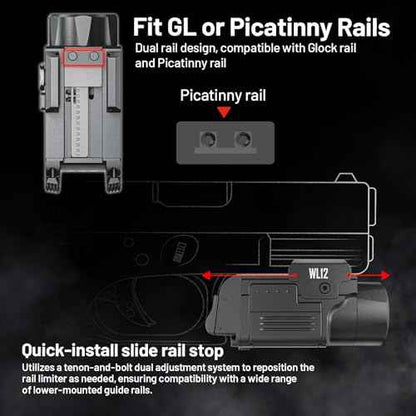 AIMWIN WL12 Weapon Light 650 Lumen 410 Meter Long Range 42000 Candela Compact Magnetic Rechargeable Rail Mounted Pistol Light Tactical Flashlight for GL Rail/1913 Picatinny Rail