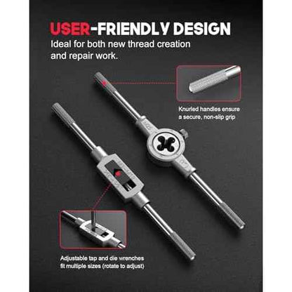 Kolvoii 81-Piece Tap and Die Set, SAE & Metric #4?1/2" & M3?M12, Heavy-Duty GCr15 Steel Rethreading Tool Kit with Coarse & Fine Threads for Cutting & Rethreading Internal and External Threads