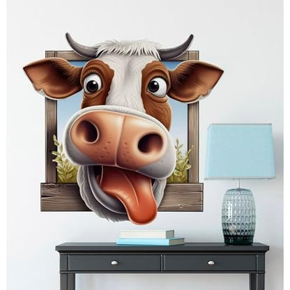 Funny Cow Window Decal Wall Sticker, Funny Farm Cow Car Window Refrigerator Toliet Washroom Waterproof Vinyl DIY Peel Removable Truck Auto Farmhouse Kitchen Decoration