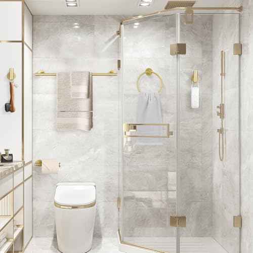 TURS Brushed Gold 8 Piece Bathroom Hardware Set, SUS304 Stainless Steel 24 Inch and 20 Inch Bath Towel Bar Set, Round Bathroom Accessories Kit Wall Mounted