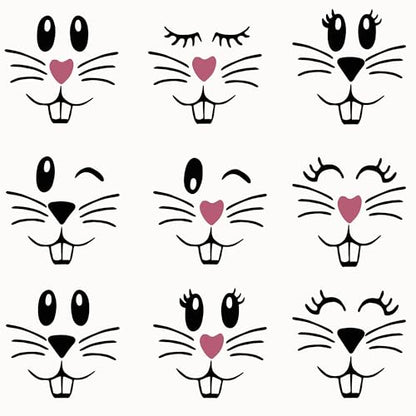 18 Pcs Easter Bunny Face Vinyl Decals - Bunny Faces DIY Craft Vinyl Art Stickers, Wall Decals, Glass Window Stickers