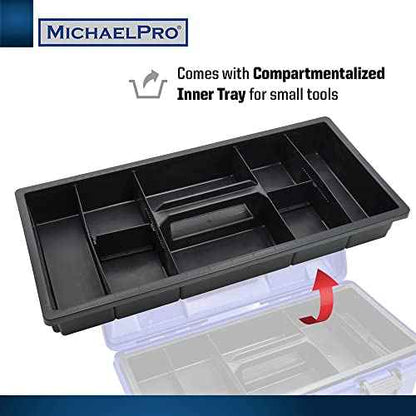 MichaelPro MP014035 17-Inch Tool Box | Removable Inner Tray | Carrying Case for Screws, Bolts, Nuts, Toys, Small Parts Organizer for Fasteners and Crafts