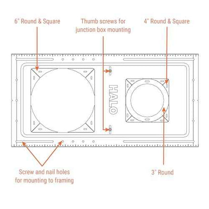 HALO New Construction Rough-in Mounting Smash Plate for 3/4/6 Inch Canless LED Lights, Made of Galvanized Steel, 12-Pack - SP346RS-12PK