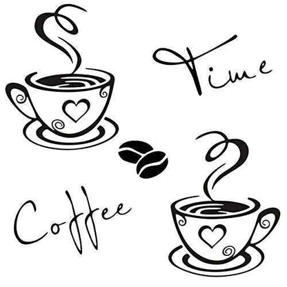 CUNYA 2 Sets Kitchen Wall Decor Stickers, Cups Coffee Time Quotes Decals with Beans Mural, Peel and Stick Wallpaper, DIY Removable Wall Art Decals Mural Posters Home Decor