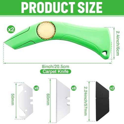 WILLBOND 2 Pcs Navajas Para Roofing Fixed Blade Roofing Knife, Heavy Duty Utility Knife for Drywall, Vinyl, Carpet Cutting, Metal Roofings Tools with Replacement Hook Blades (Green)