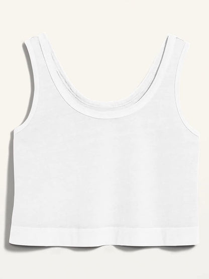 Aoysky Womens Cotton Crop Tops Casual Loose Tank Top Sleeveless Basic Cropped Athletic Yoga Workout Shirt White