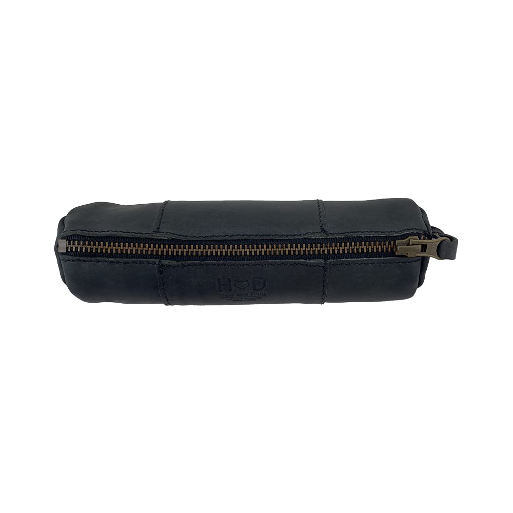 Hide & Drink, Rustic Cylinder Case for Keys, Office Supplies, Change, Personal Items, Cables & Dongles, Classic Bag, Full Grain Leather, Handmade, Charcoal Black