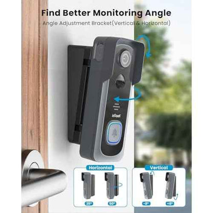 ieGeek 2K Wireless Doorbell Camera No Subscription with 145¡Æ Adjustable Angle Mount, Smart Video Doorbell with Chime, Motion Detection, 2-Way Talk Voice Changer, Works with Alexa, Only 2.4Ghz WiFi