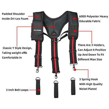 MELOTOUGH Tool Belt Suspenders for Work Belt Suspenders Heavy Duty Padded Suspenders for Electrician/Construction/Farmer