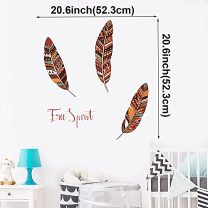 Maydahui Native American Indian Feather Wall Sticker (20.6x20.6 Inch) Full Spirit Quotes Nordic Style Feather Wall Decals for Car Laptop Wall Home Decor
