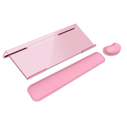 Computer Keyboard Wrist Rest Stand Set for Desktop, Keyboard Holder Easy Typing with Wrist Pad for Office, Home, School - Pink