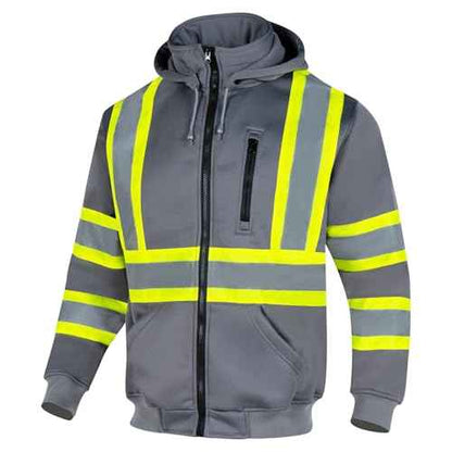 VENDACE High Visibility ANSI Class 1 Reflective Safety Fleece Sweatshirt Hoodie for Men with Detachable Hood(Grey,XL)