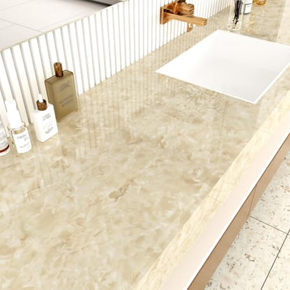 Beige Marble Contact Paper for Countertops Beige Marble Peel and Stick Wallpaper Removable Waterproof Countertop Contact Paper for Cabinets Kitchen Vinyl Wrap Counter Top Covers 15.7"¡¿78.7"