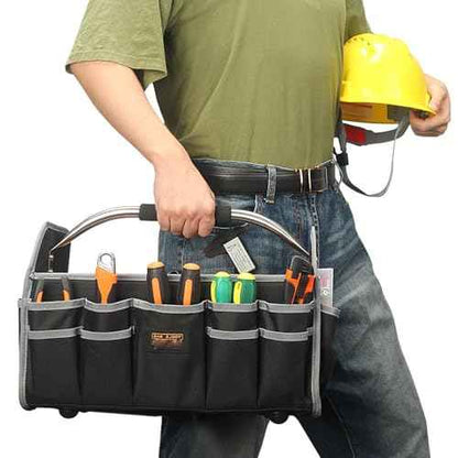 16 Inch Electrician Tool Bag, Open Top Tool Bag, Open Top Tool Bags, 26 Pockets Organizer with Steel Handle and Removable Shoulder Strap