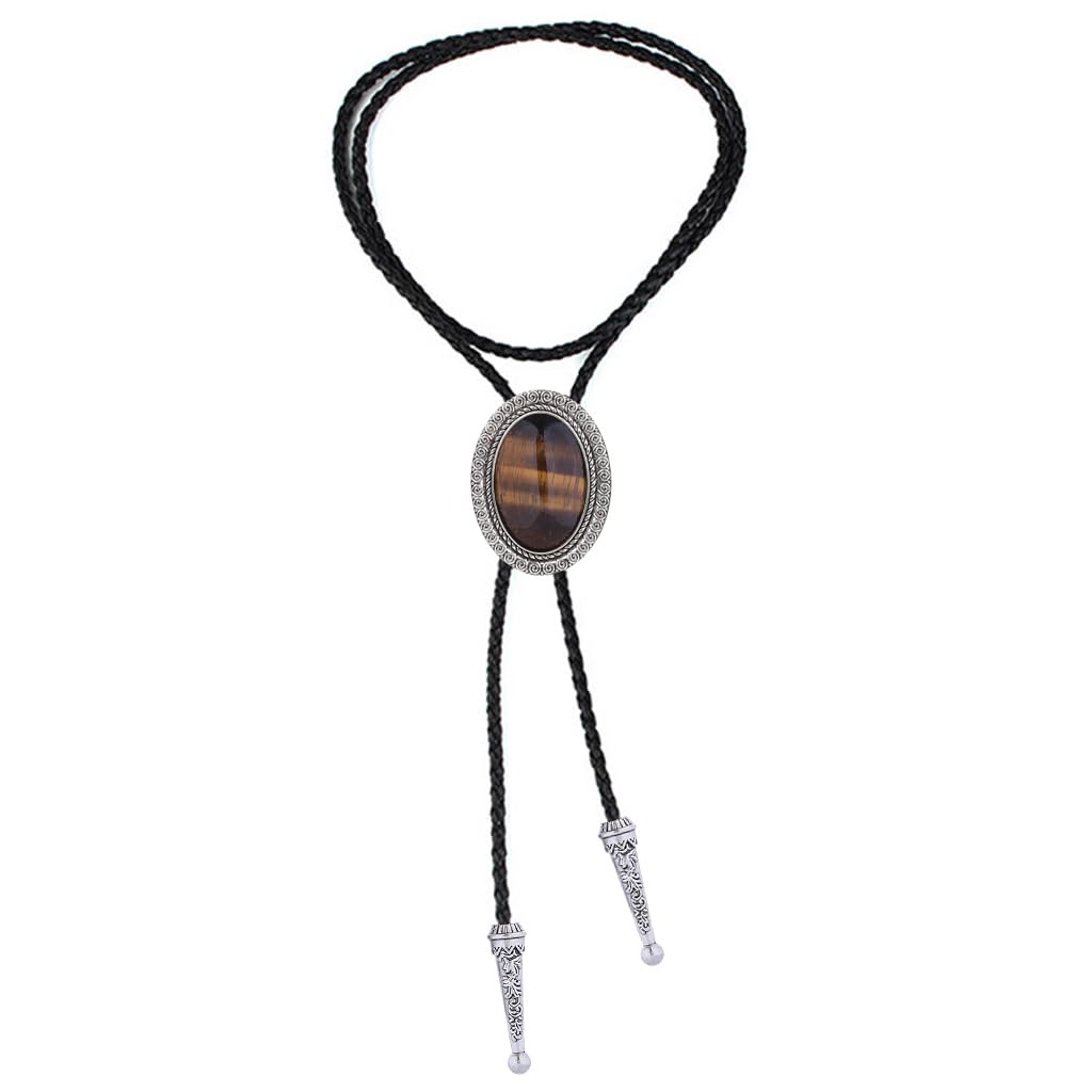 Jeilwiy Bolo Tie Real Stone Tigers Eye Bolo Tie Bolero Ties Men Cowboy Neck Tie Bolo Necklace Cowboy Necktie Mens Bolo Ties Western