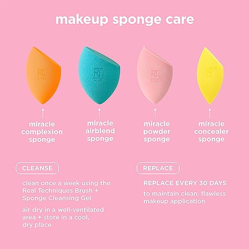 Real Techniques Iconic Blend + Set Makeup Sponge Duo, Makeup Blending Sponges, For Liquid, Cream, & Powder, Cloud Skin, Powder Sponge & Foundation Sponge, Latex-Free, Vegan & Cruelty Free, 2 Count