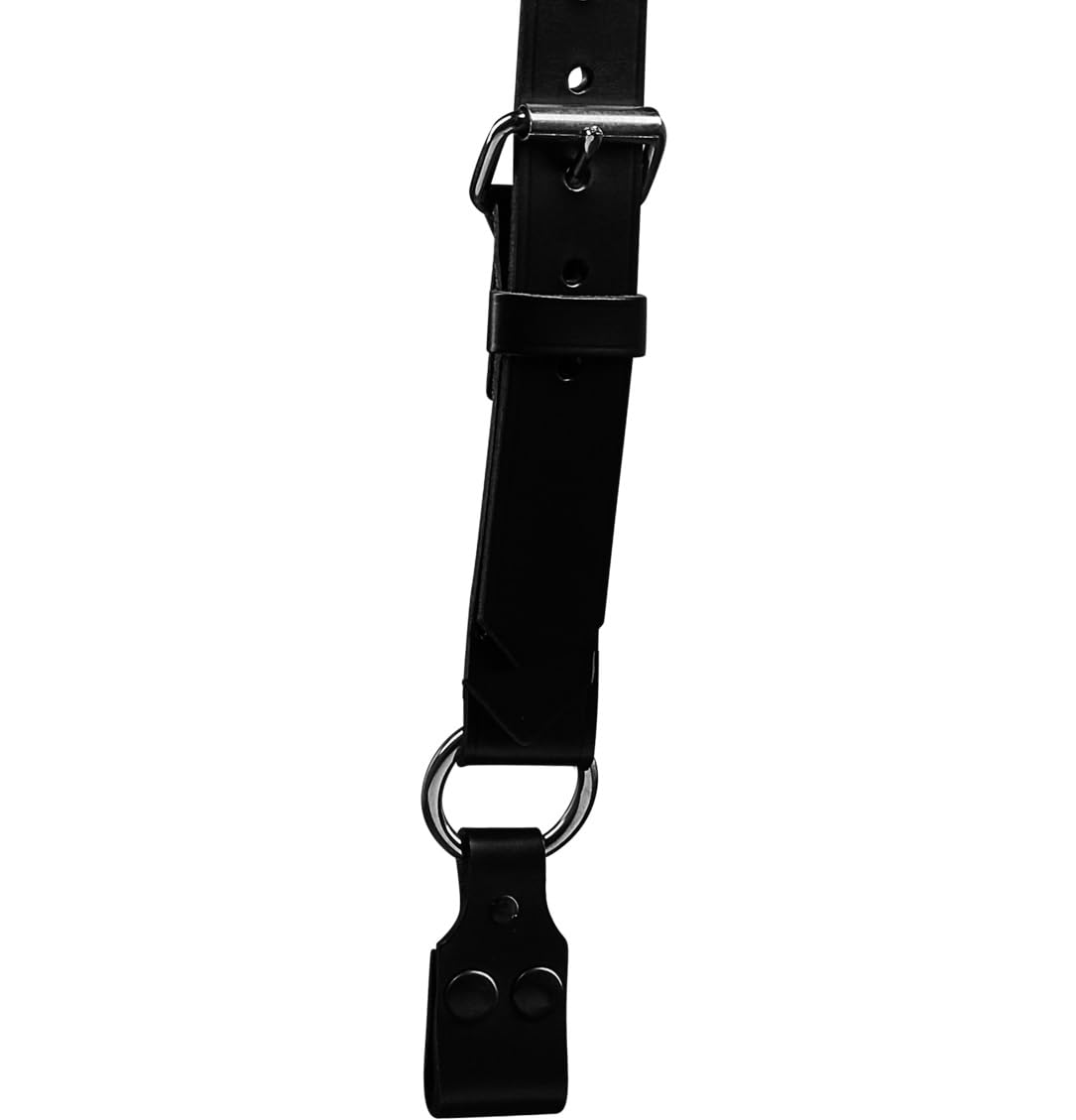 JAY-PEE Firefighter Leather Suspenders with Loop Attachment - Full Grain Black Leather, 4-Point Connection Adjustable Straps