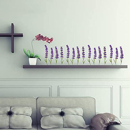 Maydahui 6 Sheets Lavender Flowers Wall Decals Garden Purple Floral Wall Corner Stickers(7.25 x 54 Inch) Peel Stick Removable Art Mural Decor for Living Room Nursery Bedroom