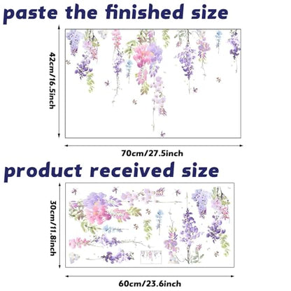 Purple Flower Wall Stickers Removable Peel and Stick Window Clings Purple Hanging Vine Floral Wall Decals for Girls Room, Living Room, Bedroom, Nursery Decor