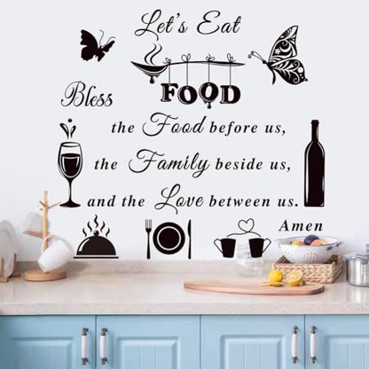 Kitchen Wall Decals Dinner Meal Prayer Inspirational Decal Vinyl Quotes Bless The Food Before Us Sign Stickers for Dining Room Home Restaurant