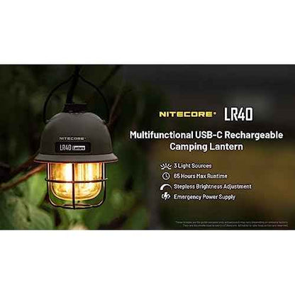 NITECORE LR40 Multifunct al Rechargeable Camping Lantern 100 Lumens w/Eco-Sensa USB C Charging Cable - Green