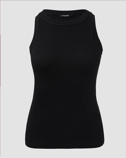 CHICME Womens Sleeveless Tank Top Summer Casual Ribbed Racerback Basic Fitted Thick Strap Black Shirts Top-M