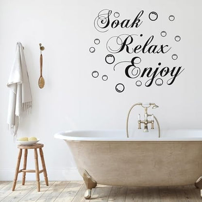 Bathroom Wall Decals Soak Relax Enjoy Stickers,Wall Art Decal Quotes Stickers,Beautiful Art Words Decor for Home Bedroom Living Room (17.7x11.4 inch) Wall Stickers for Murals Room Decor