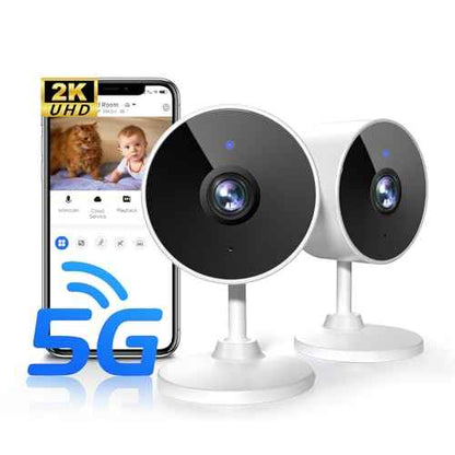 [5G & 2.4G] 2K Indoor Security Cameras for Home Security, AI Voice Change for 2-Way Talk, Motion Detection, Night Vision, 24/7 SD Recording/Cloud Storage, Baby Monitor/Dog/Pet Camera with Phone App, 2