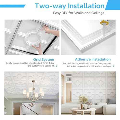STICKGOO Drop Ceiling Tiles 24 x 24in, Waterproof, Premium PVC Ceiling Panels to Prevent Breakage, Pack of 12 Tiles Cover 48 Sq. Ft, White