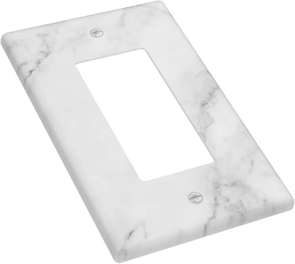 White Marble Wall Plate Decorative Single Rocker Outlet Light Switch Cover 1-Gang Decorator Art Print Faceplate for Bedroom Kitchen Room Decor