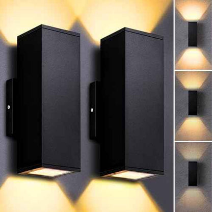 Dimmable Wall Lights Outdoor 2 Packs, Integrated LED Square Up Down 12W 2700K Modern Aluminum Light, Waterproof Exterior Lighing Fixtures for Porch Patio Garage Gardern
