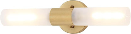 Gold Knurled Texture Wall Sconce Frosted Glass Shade Modern Bathroom Vanity Light Fixtures 2-Lights Mid Century Wall Light for Mirror Living Room Hallway E26 T10 Bulbs(Excluded)