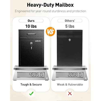 Uniclife Wall Mount Mailbox for Outside, Heavy Duty Locking Mailboxes, Large Mailbox with Key Lock, Security Mail Box, Safe Key Drop Box, Post Box, Steel Cash Drop Box for Home Office School, Black