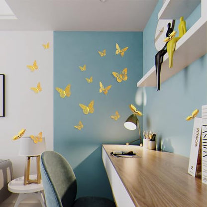 3D Butterfly Stickers for Graduation Caps, Wall Decorations, Birthday Party, Cake Decorations, Arts and Crafts Projects (Gold)