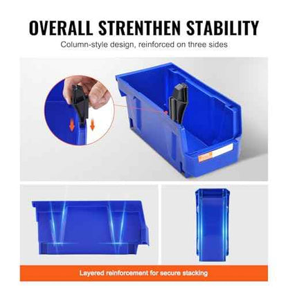 VEVOR Plastic Stackable Storage Bins 12 Pack (11 x 5 x 5-Inch), Hanging Storage Organizer Bins, Heavy Duty Stacking Containers for Closet, Garage, Office, Home, Pantry or Small Parts Organization