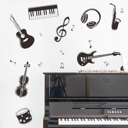 Black-White Musical Instrument Wall Stickers Wall Stickers, sacinora Guitar Violin Cello Saxophone Musical Note Music Wall Decals Removable Vinyl Peel and Stick for Classroom Music Studio Home Decor