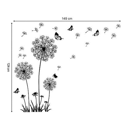 decalmile Dandelion Wall Decals Flying Flowers Butterflies Wall Stickers Dandelion Wall Art Living Room Bedroom Decor (Black)